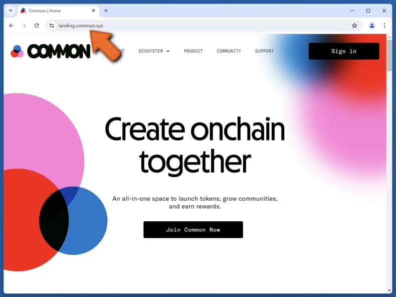 Appearance of the real Common Protocol website (common.xyz)