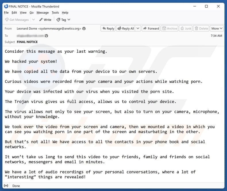 Email Account Failure Notice email spam campaign