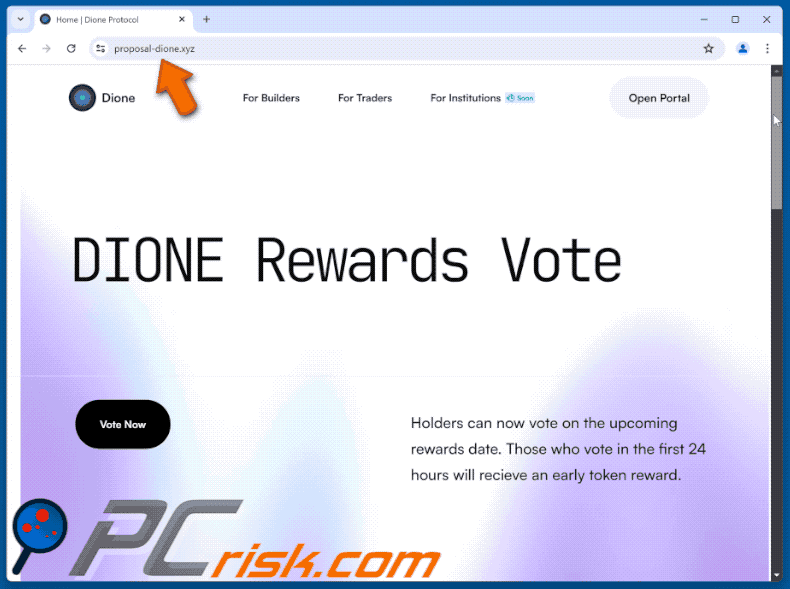 Appearance of the fake Dione Protocol ($DIONE) Vote Rewards website (GIF)