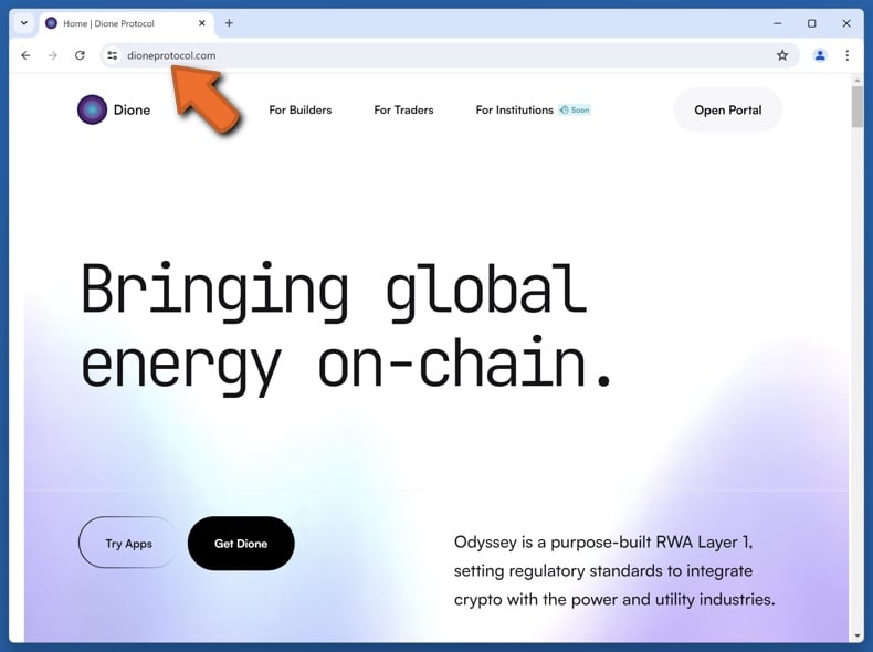 Appearance of the real Dione Protocol website (dioneprotocol.com)