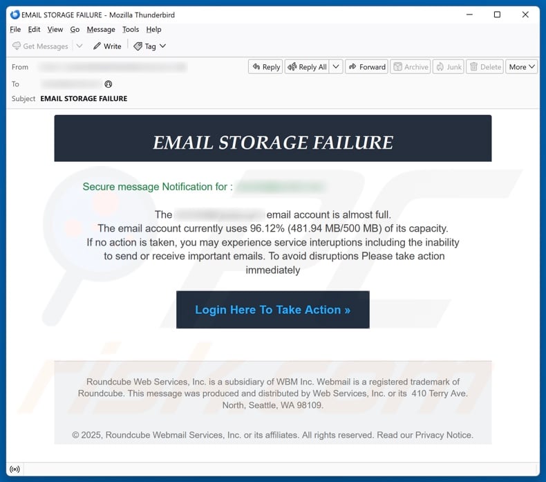 Email Storage Failure email spam campaign