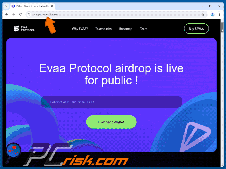 Appearance of Evaa Protocol Airdrop scam