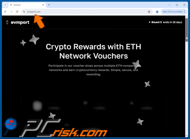 Appearance of the fake evmport - ETH Network Vouchers website (GIF)