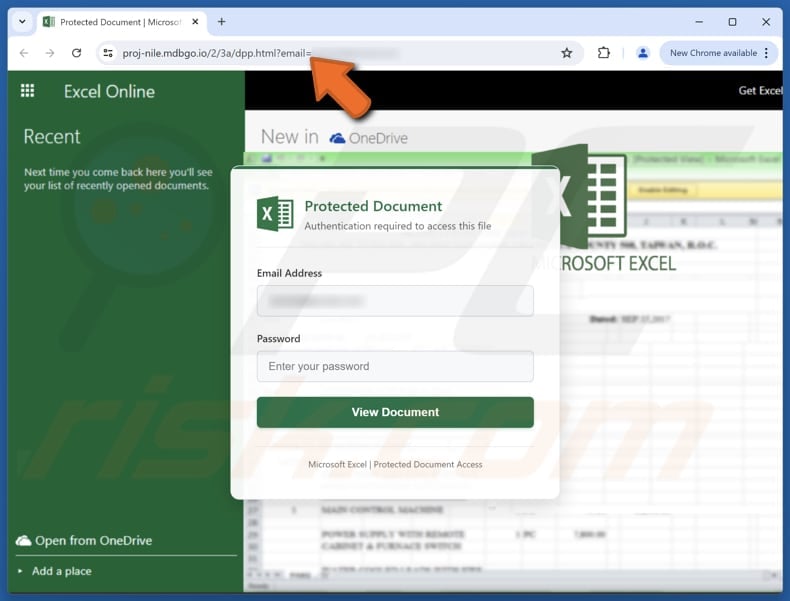 Excel Online Manager Email Scam phishing page