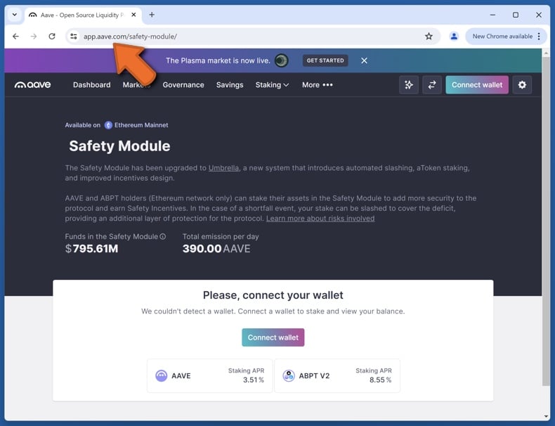 Appearance of the real Aave website (aave.com)