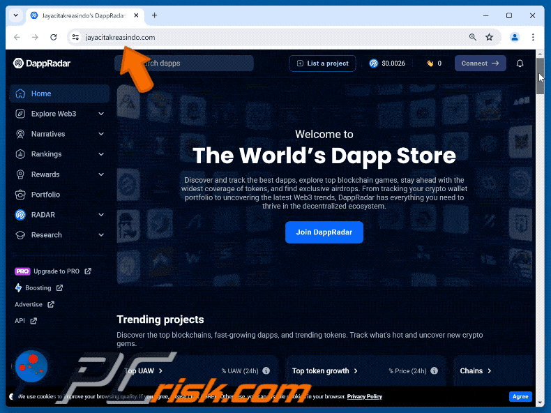 Appearance of Fake DappRadar Website scam
