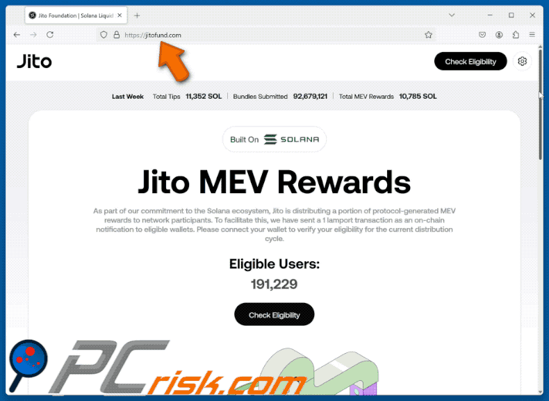 Appearance of the fake Jito MEV Rewards website (GIF)