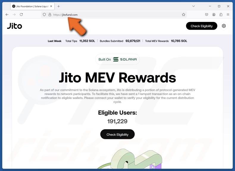 Fake Jito MEV Rewards website