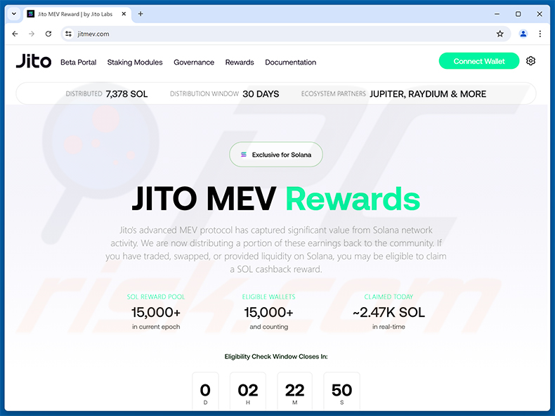 Fake Jito MEV rewards scam website (jitmev[.]com)