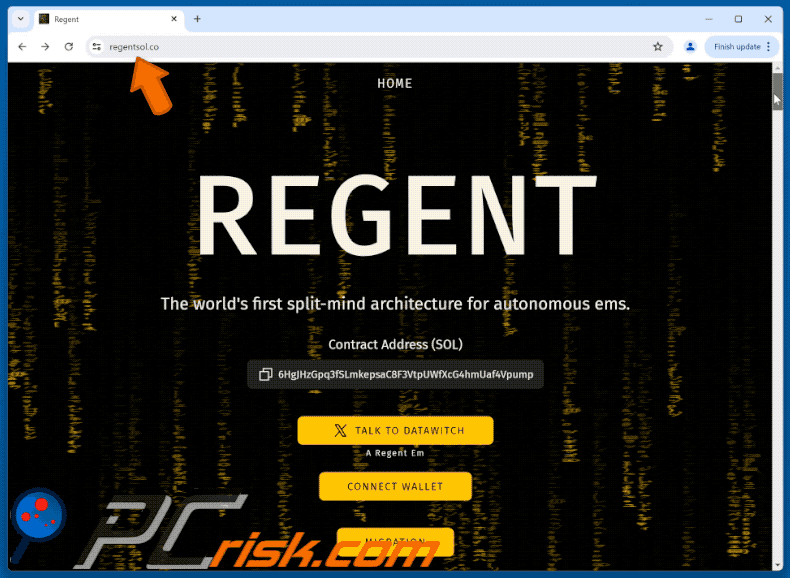 Appearance of the fake Regent of the North Winds ($REGENT) website (GIF)