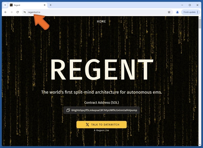 Appearance of the real Regent website (regentsol.io)