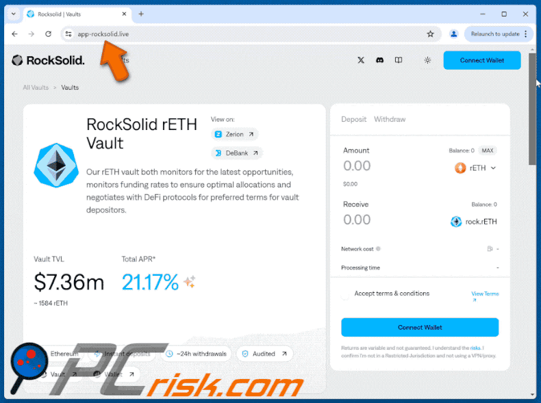 Appearance of Fake RockSolid rETH Vault scam