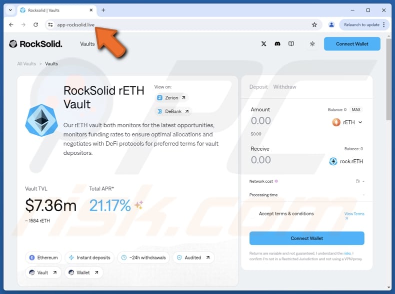 Fake RockSolid rETH Vault scam
