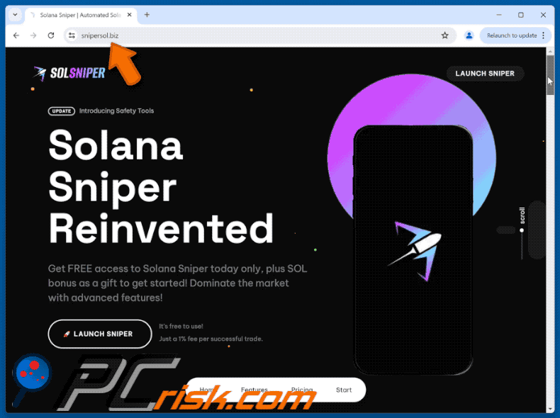 Appearance of the fake Solana Sniper website (GIF)
