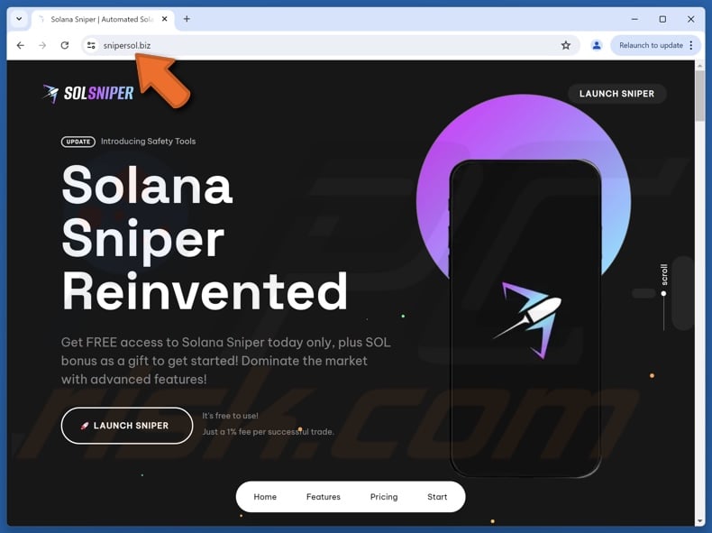 Fake Solana Sniper website (snipersol[.]biz)