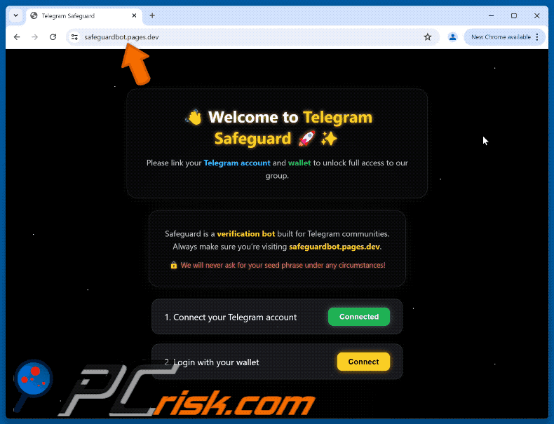 Appearance of the fake Telegram Safeguard website (GIF)