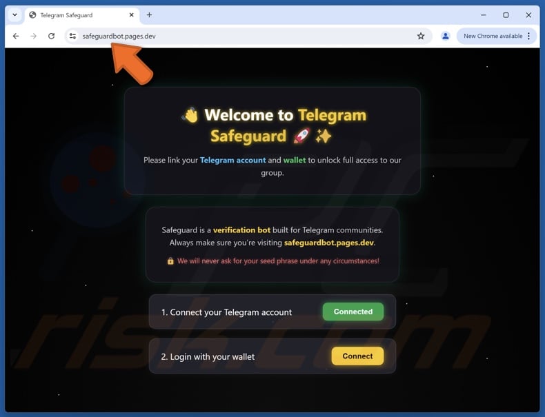 Fake Telegram Safeguard website