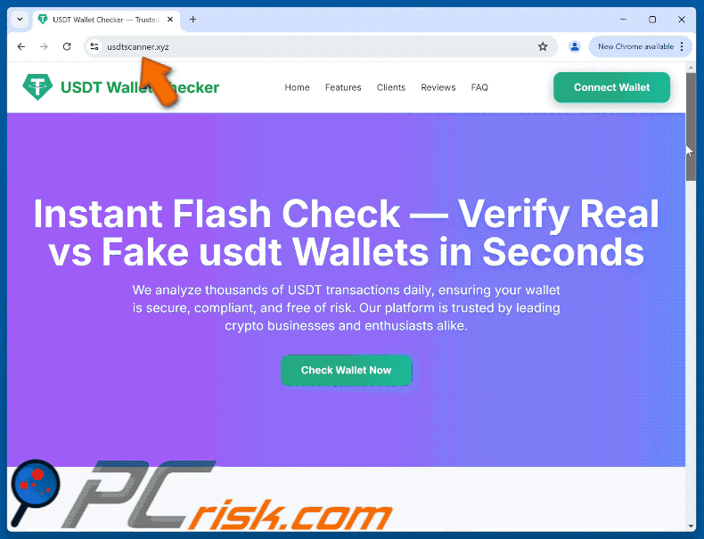 Appearance of the fake USDT Wallet Checker website (GIF)