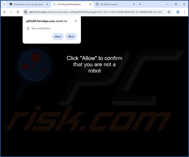 forralips[.]com pop-up redirects