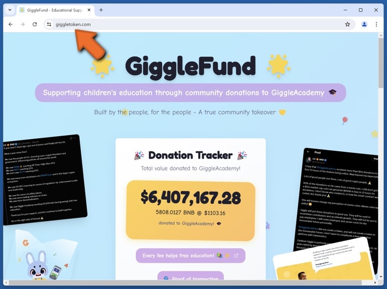 Appearance of the real GiggleFund website (giggletoken.com)