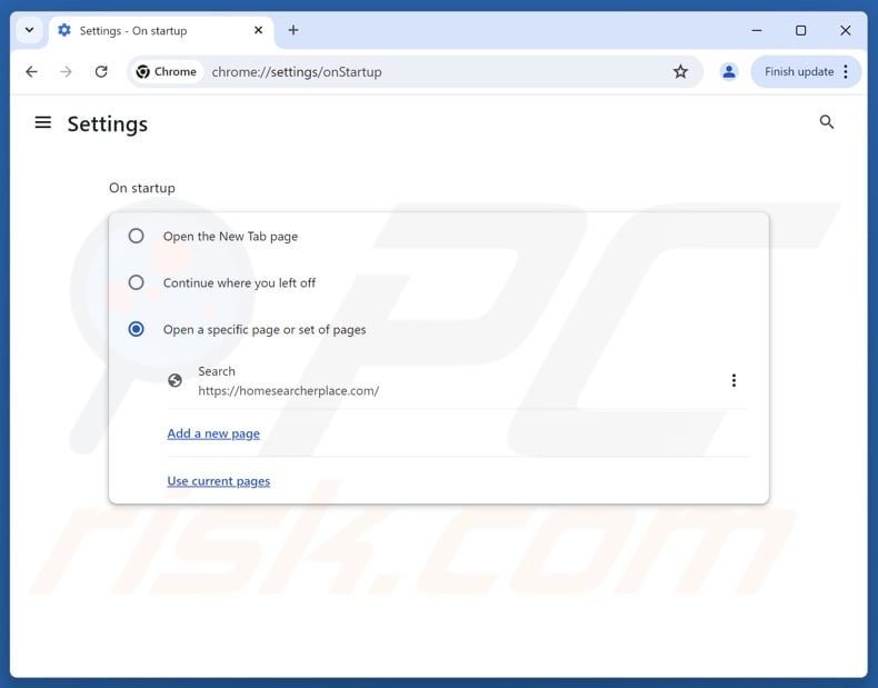 Removing homesearcherplace[.]com from Google Chrome homepage