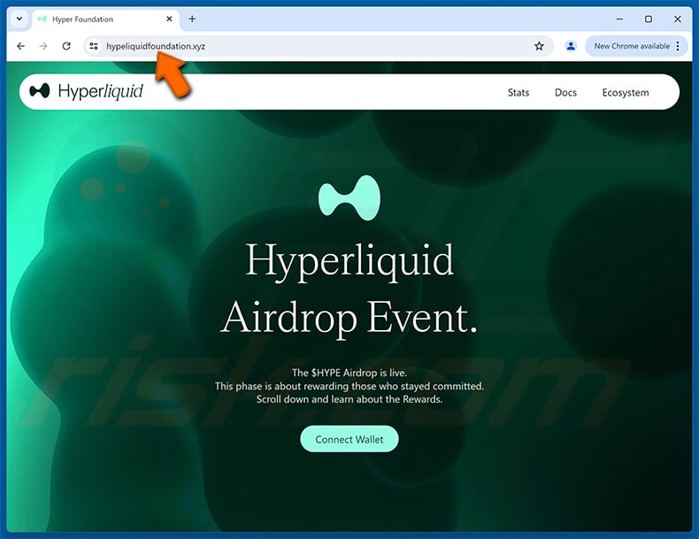 Hyperliquid ($HYPE) Airdrop scam website - hypeliquidfoundation[.]xyz