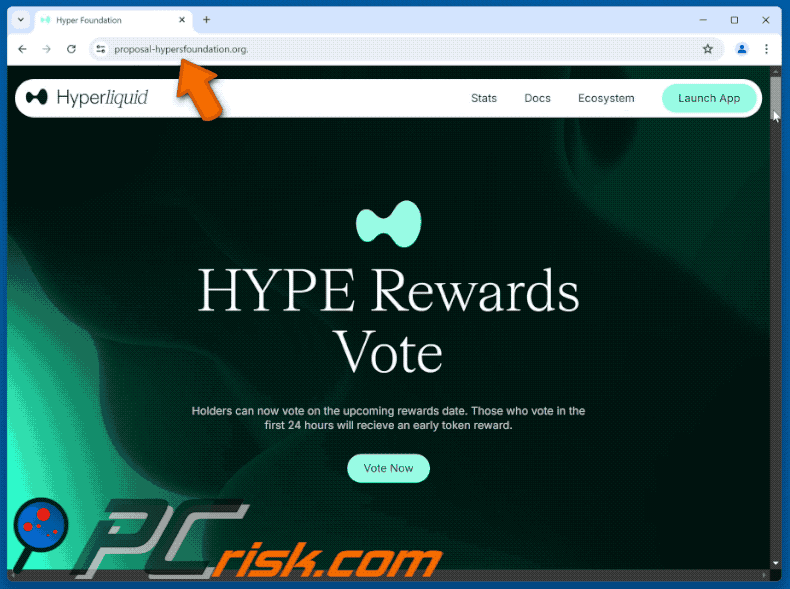 Appearance of the fake Hyperliquid ($HYPE) Vote Rewards website (GIF)