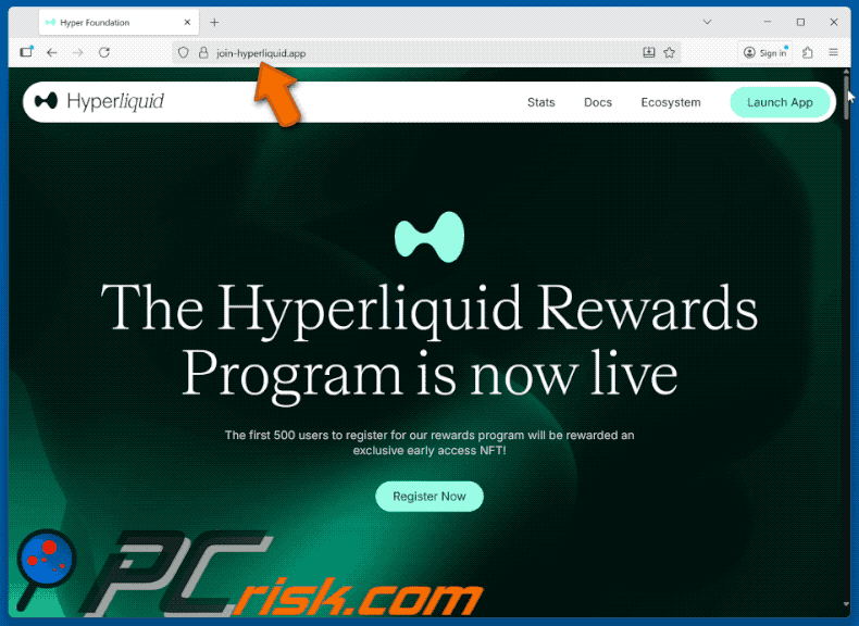 Appearance of the fake Hyperliquid Rewards Program website (GIF)