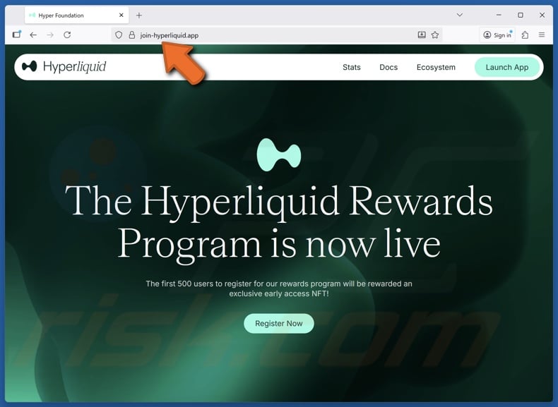Fake Hyperliquid Rewards Program website