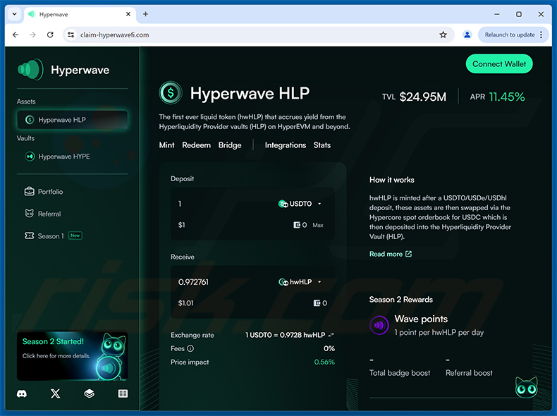 Hyperwave HLP airdrop drainer website (claim-hyperwavefi[.]com)