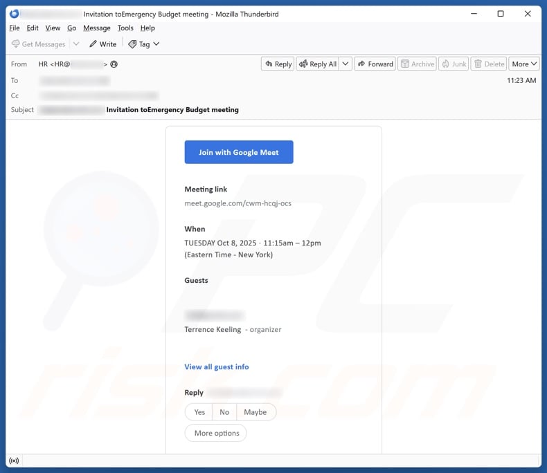 Join Google Meet email spam campaign