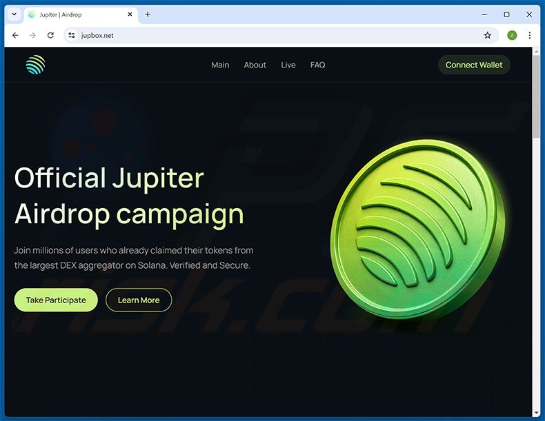 Jupiter airdrop scam website (jupbox[.]net)