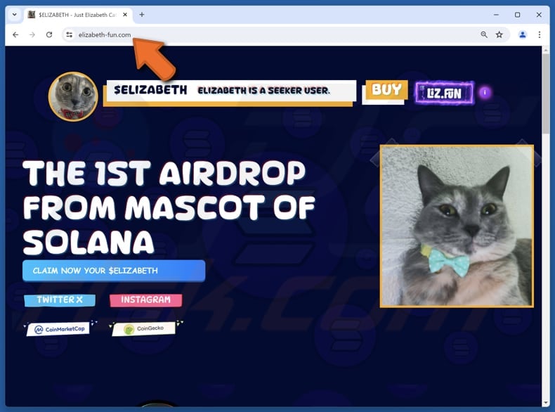 Just Elizabeth Cat ($ELIZABETH) Airdrop scam