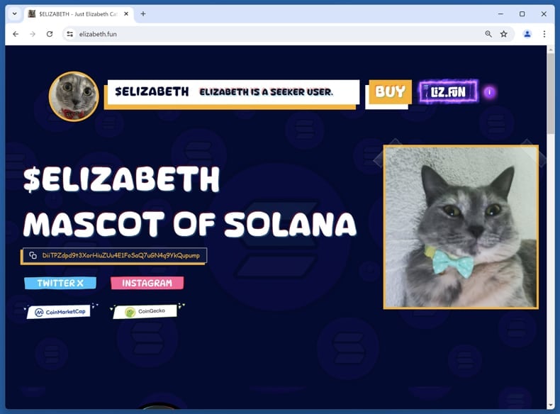 Just Elizabeth Cat ($ELIZABETH) Airdrop Scam real website (elizabeth.fun)