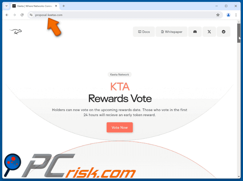 Appearance of the fake Keeta ($KTA) Vote Rewards website (GIF)
