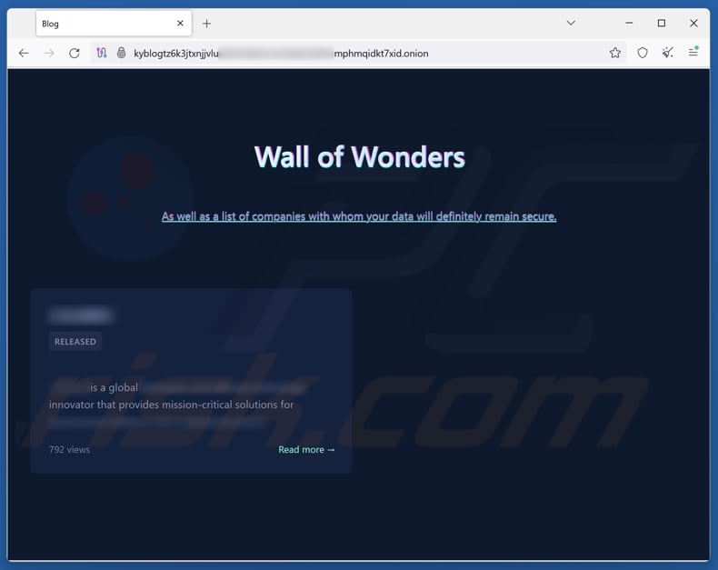 Kyber ransomware data leaking site