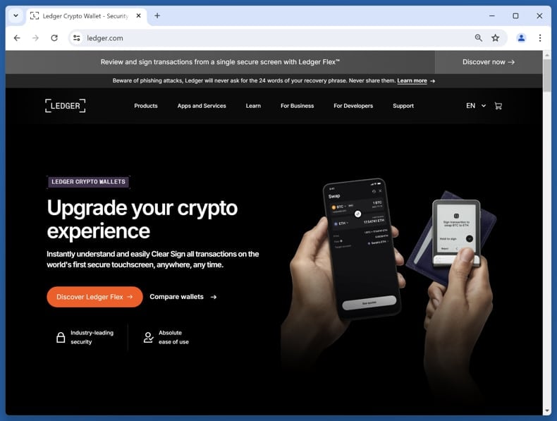 Ledger security check scam real website (ledger.com)