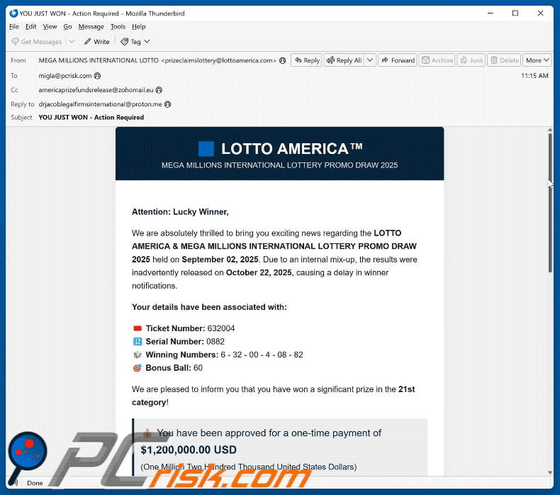 LOTTO AMERICA scam email (2025-10-23)