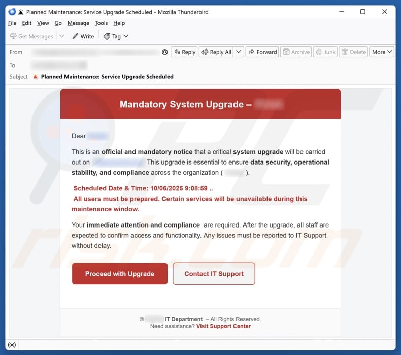 Email Account Failure Notice email spam campaign