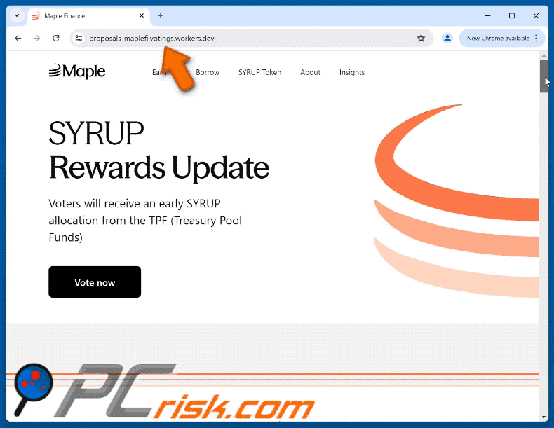 Appearance of Maple Finance ($SYRUP) Vote Rewards scam