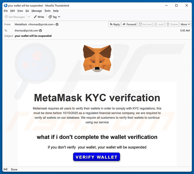 MetaMask Wallet Verification email scam (2025-10-08)