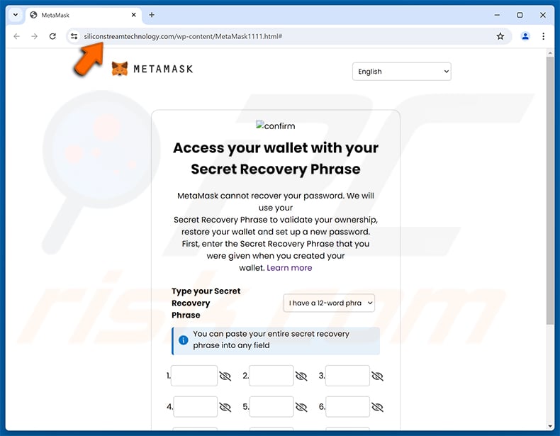 Phishing site promoted via MetaMask wallet verification scam email (2025-10-08)
