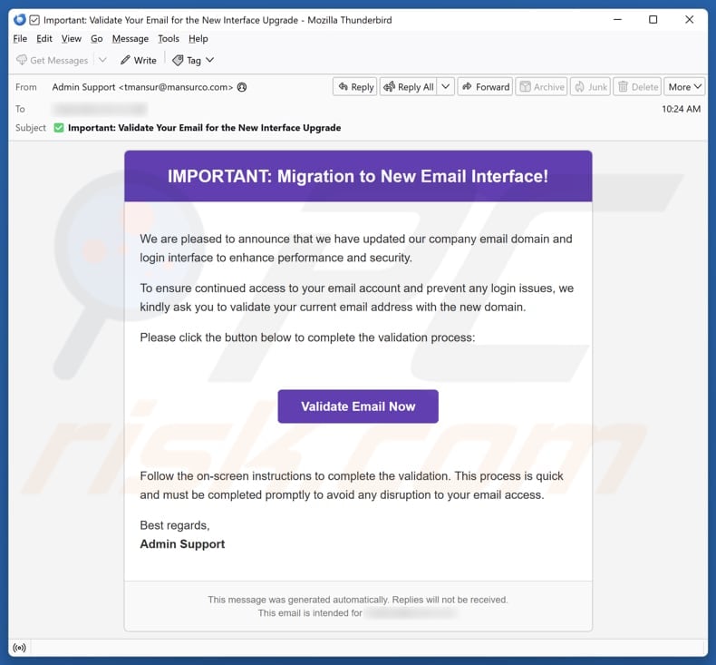 Email Account Failure Notice email spam campaign
