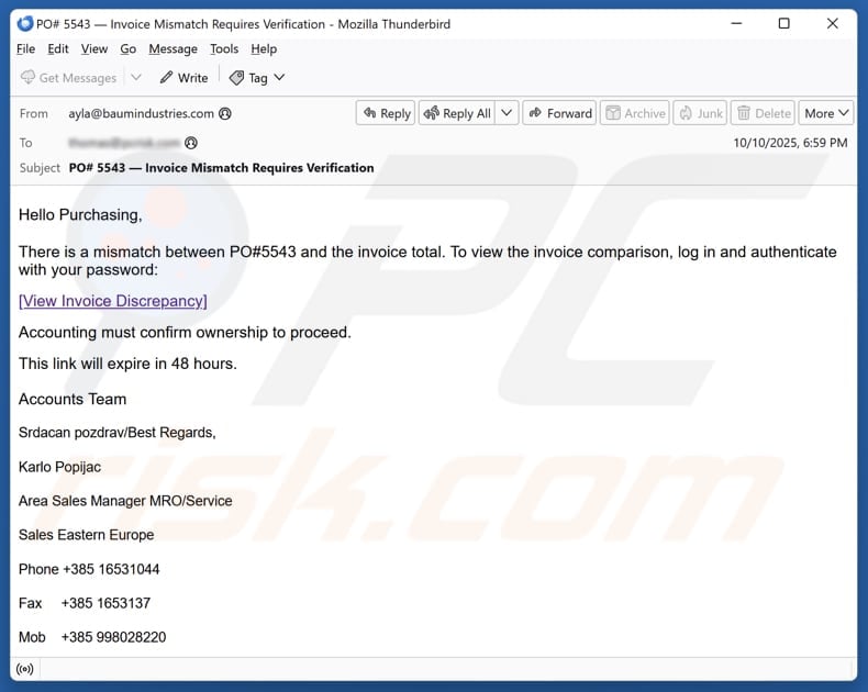 Email Account Failure Notice email spam campaign