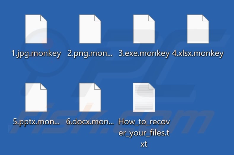 Files encrypted by Monkey ransomware (.monkey extension)