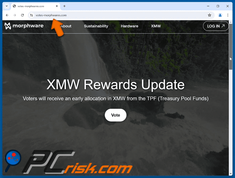 Appearance of the fake Morphware (XMW) Vote Rewards website (GIF)
