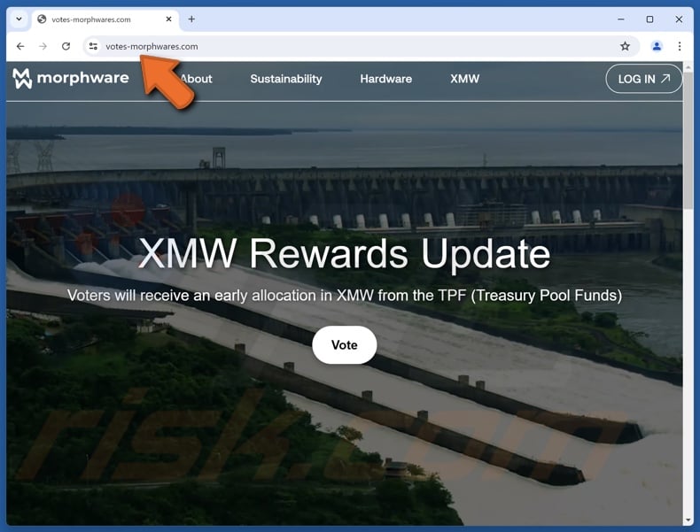Fake Morphware (XMW) Vote Rewards website