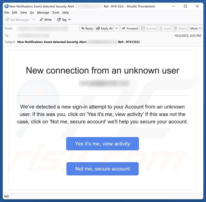 New Connection From An Unknown User email spam campaign
