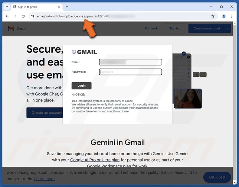 New Connection From An Unknown User scam email promoted phishing site
