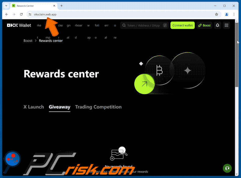 Appearance of the fake OKX Rewards website (GIF)